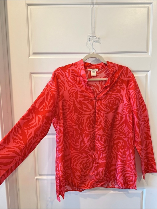 Leggiadro Tops - Leggiadro 100% Silk Abstract Floral Tunic Blouse Cover Up Pink Resort Wear Sz 12